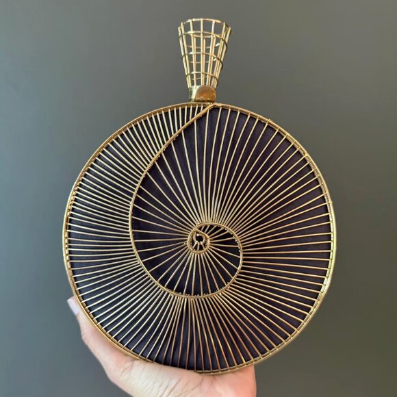 Gold Spiral Clutch | Black Evening Bag with Chain Strap - Picture 1 of 8